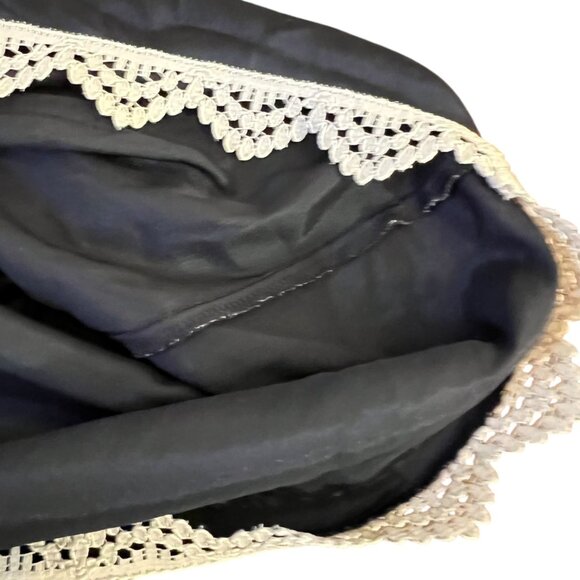 Vintage Babydoll Slip Dress Whimsigoth Lace Trim Black Satin Y2K Fairy Medium - Picture 10 of 10